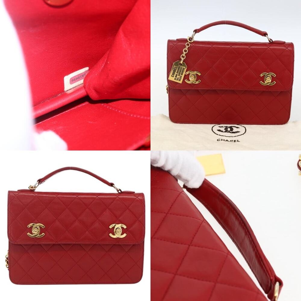 Chanel Matelasse 23 Double Turn Lock Chain Bag Lamb Skin Red CC Shoulder Bag - Picture 5 of 8